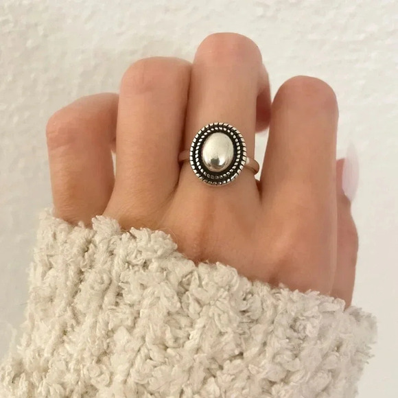 925 Sterling Silver Vintage Ring Thumb Ring Pinky Ring Oval Geometric Open Ring - Picture 2 of 9